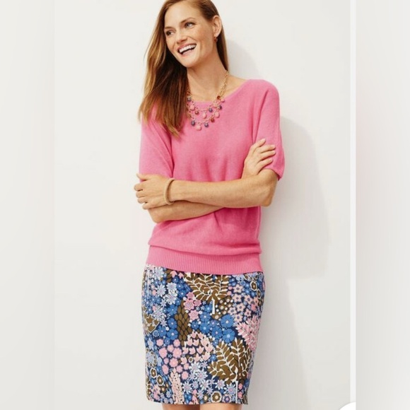 Talbots Blue Pink Floral Mini A Line Lined Cotton Stretch Blend Zip Skirt Bright - Picture 1 of 12